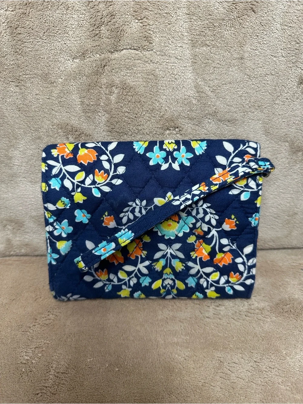 Vera Bradley Navy Floral Quilted Wristlet Clutch with Blue & Orange Accents - Picture 2 of 11